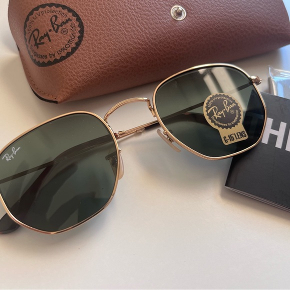 NWOT Raybans RB3548 hexagonal gold/green lenses 51mm - Picture 5 of 6